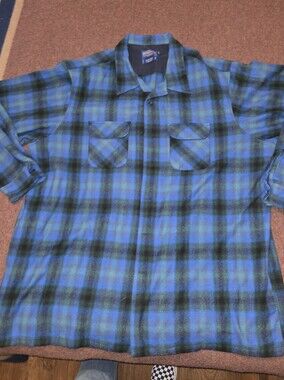 Vintage Pendleton Board Shirt Blue & Green Wool XXXL Long 60s Inspired Plaid